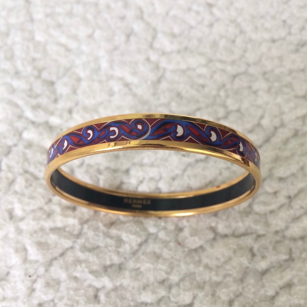 Hermès Red White & Blue Narrow Enamel Bangle Bracelet